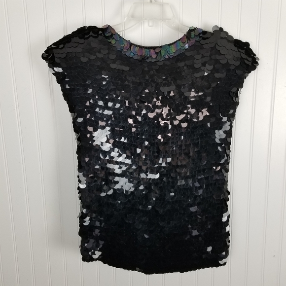 Oleg Cassini Womens All Over Sequin Sleeveless Silk Top Black Lined Size Small - Picture 2 of 11